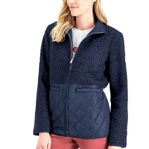 CHARTER CLUB NAVY QUILTED FLEECE JACKET